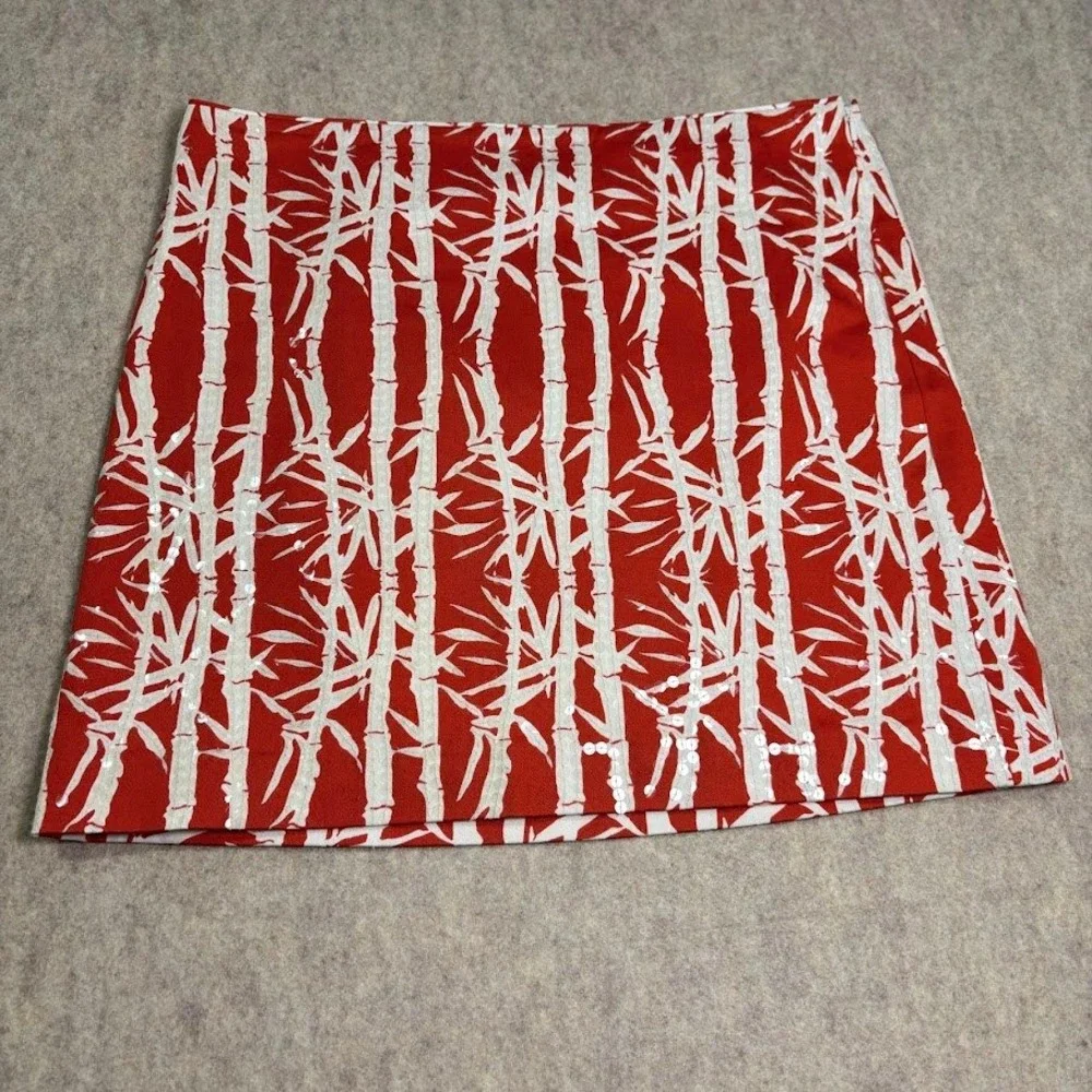 Michael Michael Kors Skirt Wmn 12 Orange Cotton Bamboo Sequin Mini Chic Tropical